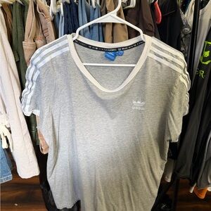 Adidas Gray T-Shirt with White Stripes